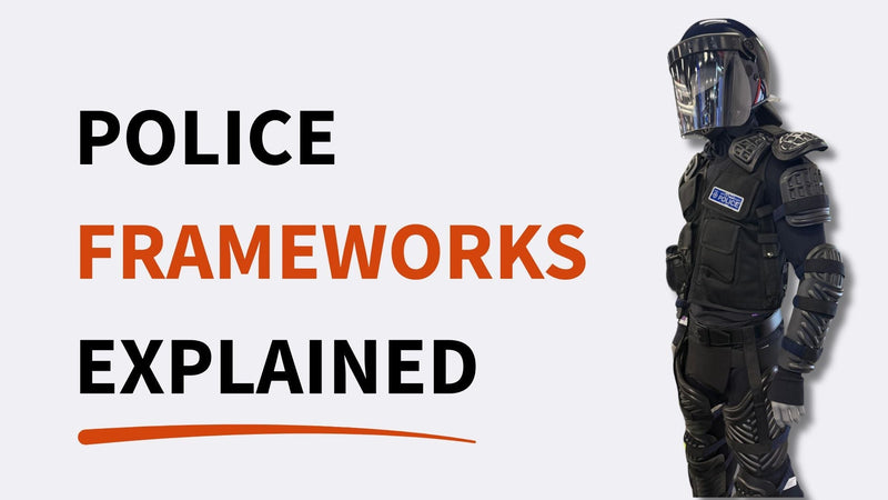 Police frameworks explained in text with a mannequinn next to it, wearing chiltern globals guards.