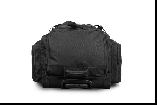 Black trolley bag top angle on a white background
