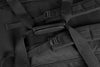Close-up of a black backpack straps on the trolley bag and zippers