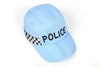 Light Blue folding police cap, displayed on a white background from a birds eye view.