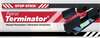 The Patrol Terminator by Stop Stick poster, on a grey background with red text boxes
